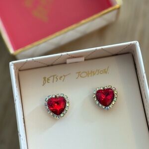 Betsey Johnson Red Heart Earrings with Crystal Accents